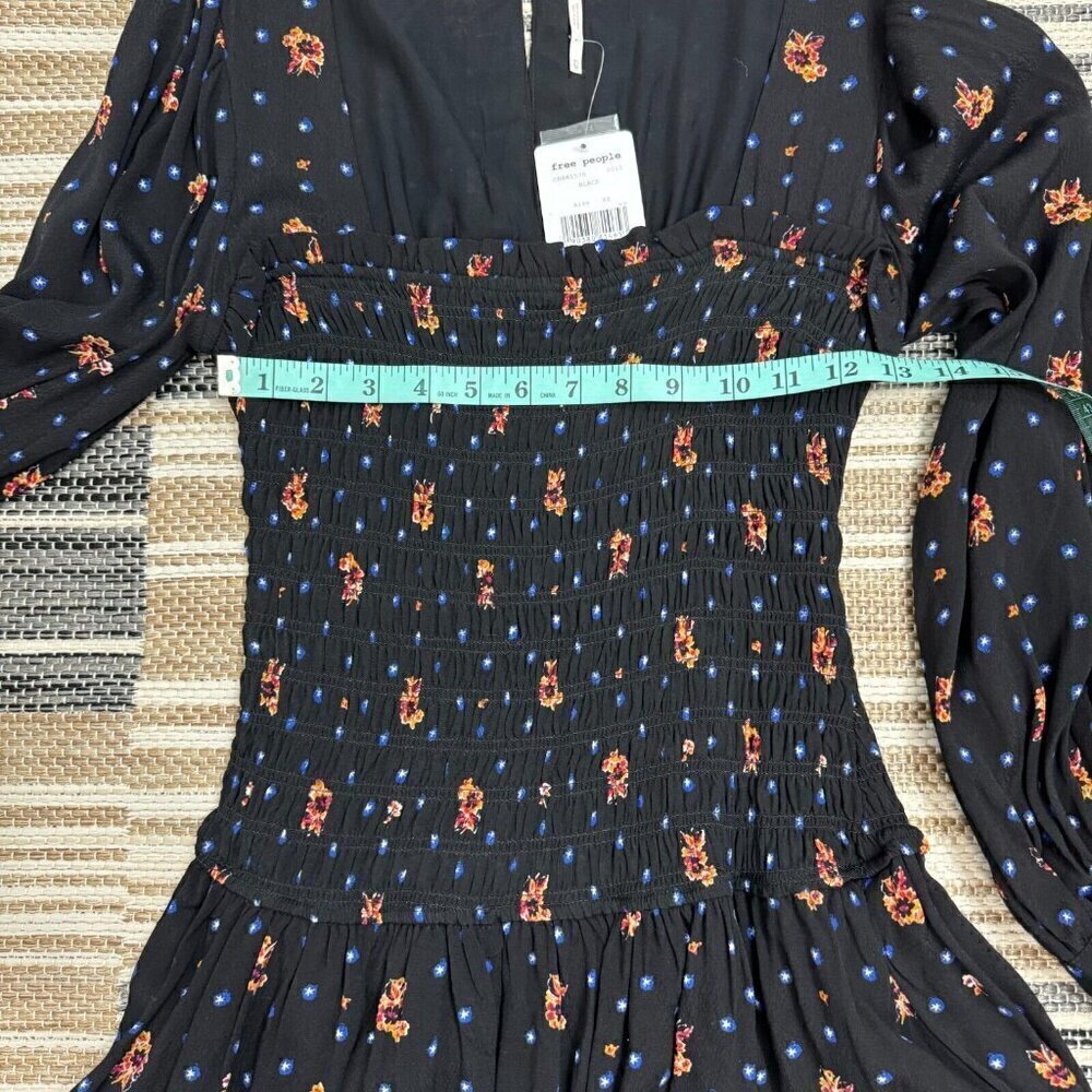 Free People Women Two Faces Mini Dress Square Neckline Floral Black Multi XS - Picture 13 of 14